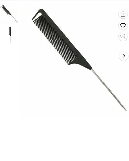 Heat Resistant Carbon Fiber Hair Rat Tail Comb, Stainless Steel Pintail, Fine Tooth Teasing Comb for Detangling and Parting, Hair Pick for Professional Styling